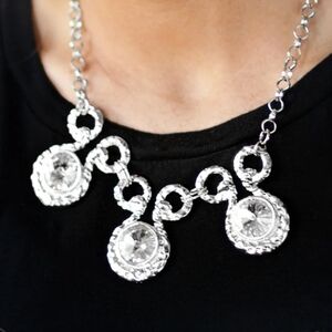 Women's Necklace Triple Silver Tone Faux Rhinestones Size‎ 9 Inches